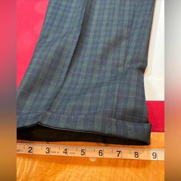 Blue Green PLAID Pleated Wool Dress pants mens 37 rolled cuffs straight KWN 90s - Picture 5 of 13